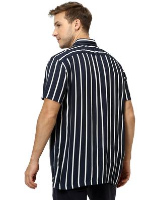 navy blue striped casual shirt - 17542542 - Standard Image - 3