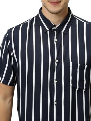 navy blue striped casual shirt - 17542542 - Standard Image - 5