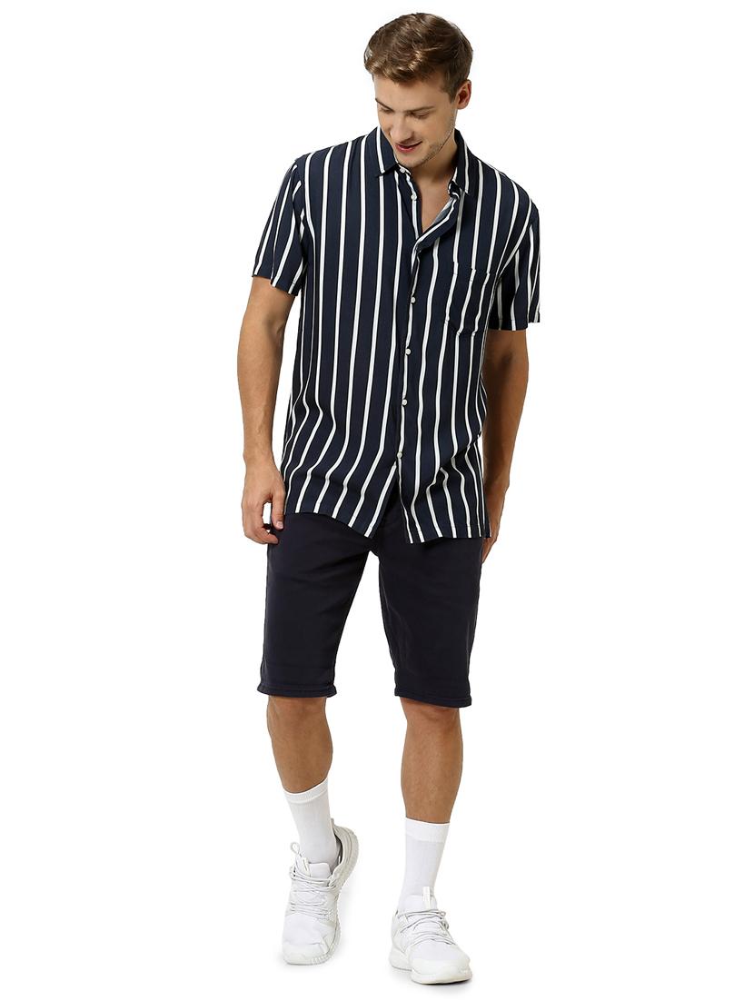 navy blue striped casual shirt - 17542542 - Zoom Image - 4