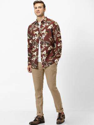 brown floral linen casual shirt - 17542544 - Standard Image - 4