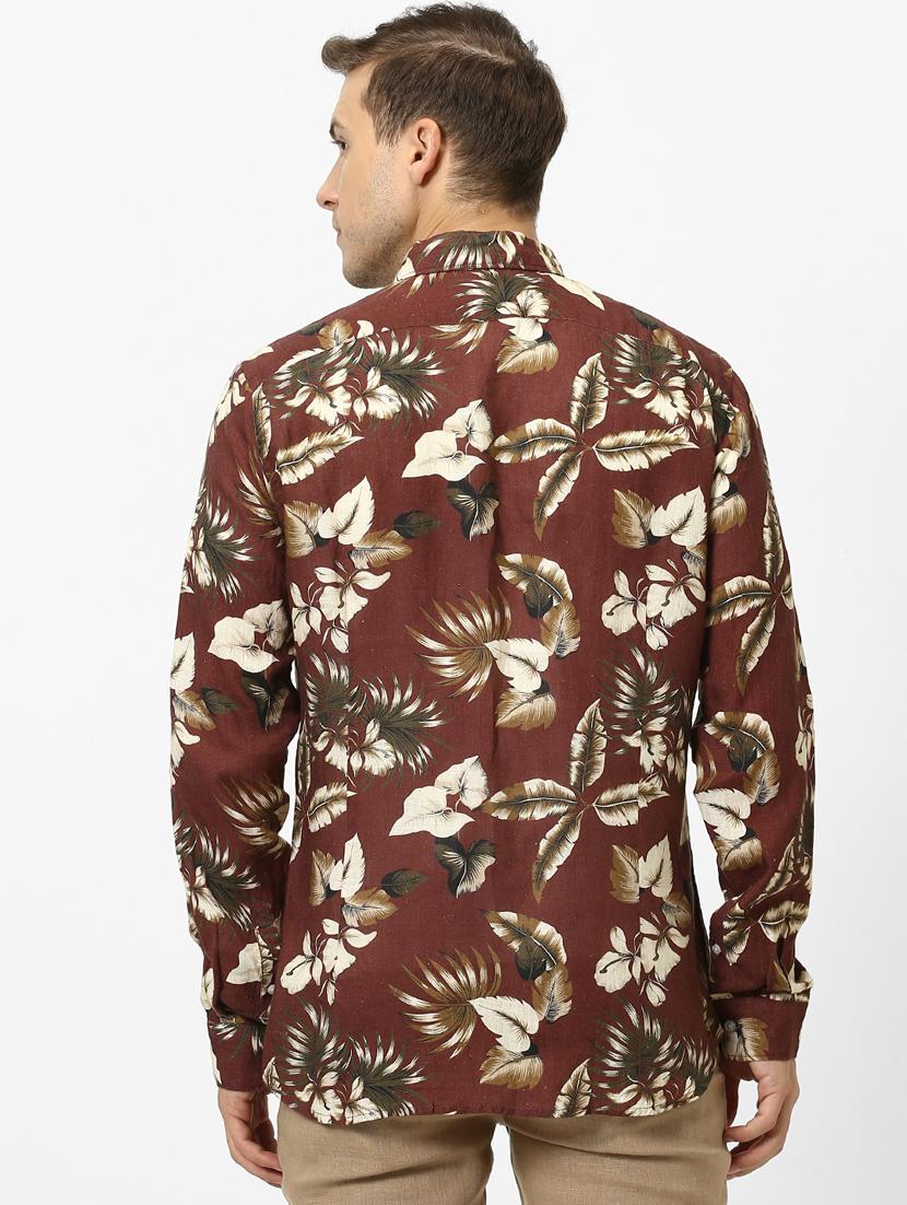brown floral linen casual shirt - 17542544 - Zoom Image - 3