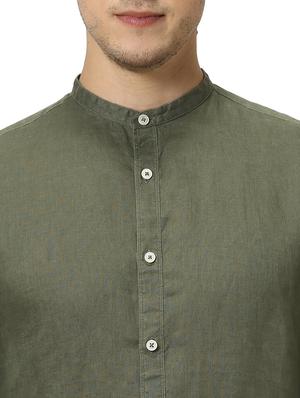 olive green solid linen casual shirt - 17542548 - Standard Image - 5