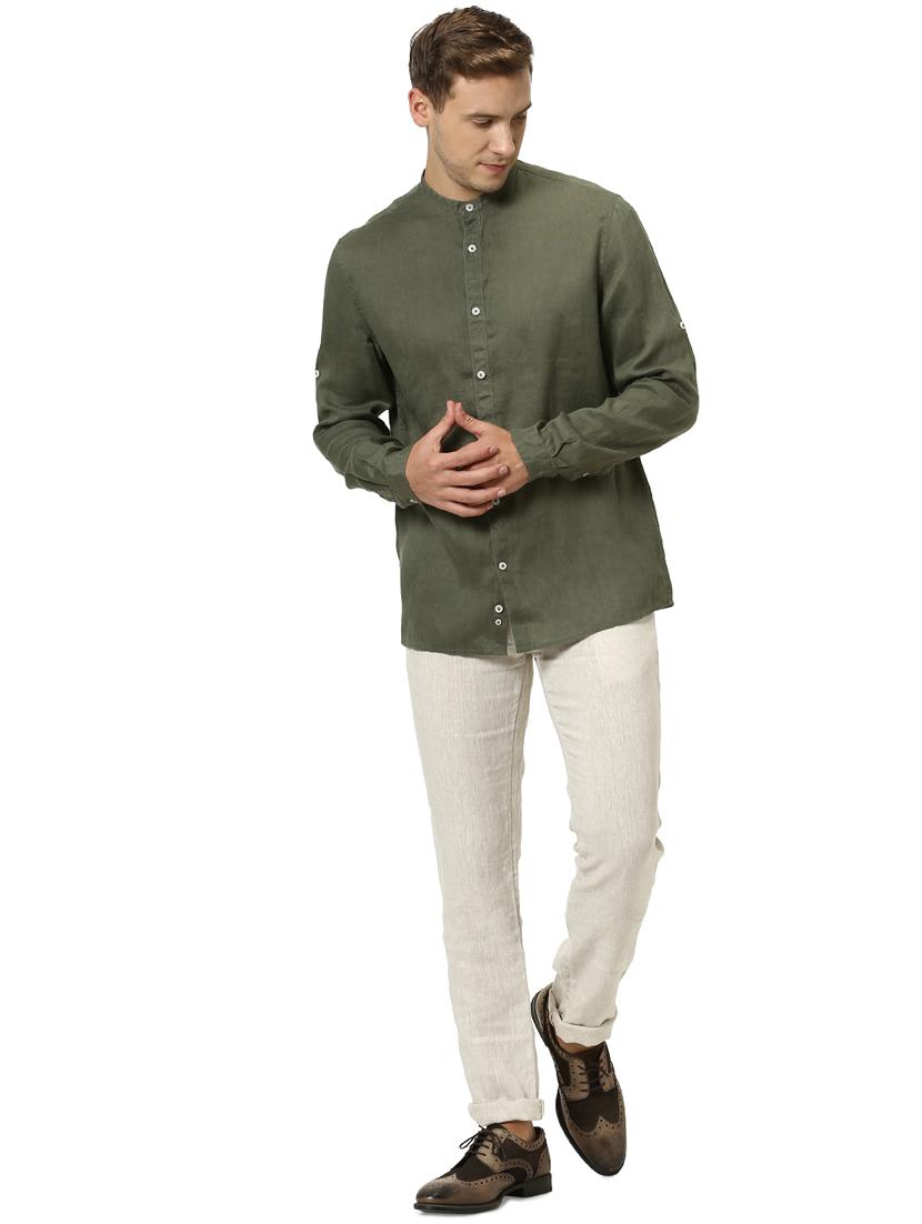 olive green solid linen casual shirt - 17542548 - Zoom Image - 4