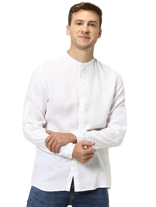white solid linen casual shirt - 17542549 - Standard Image - 1