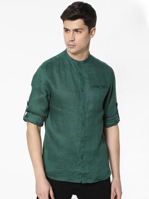 green solid linen casual shirt - 17542550 - Standard Image - 1