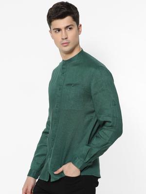 green solid linen casual shirt - 17542550 - Standard Image - 2