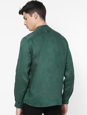 green solid linen casual shirt - 17542550 - Standard Image - 3