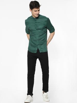 green solid linen casual shirt - 17542550 - Standard Image - 4