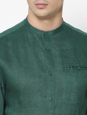 green solid linen casual shirt - 17542550 - Standard Image - 5