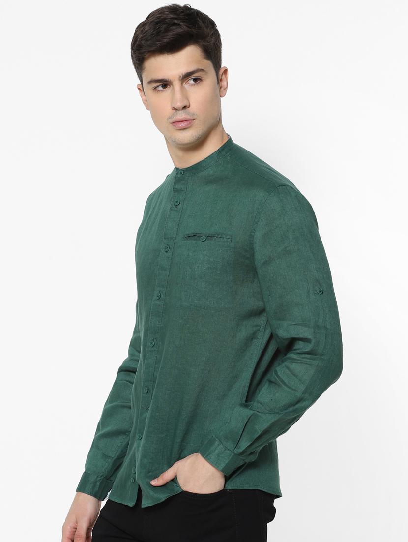 green solid linen casual shirt - 17542550 - Zoom Image - 2