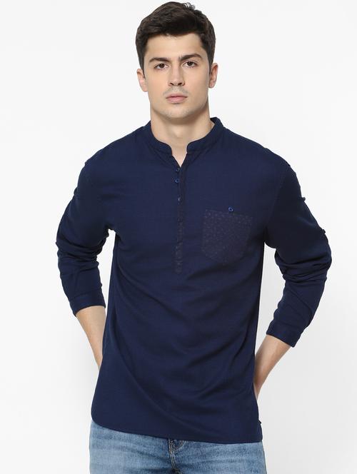 navy blue solid casual shirt - 17542571 - Standard Image - 1