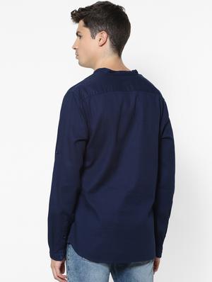 navy blue solid casual shirt - 17542571 - Standard Image - 3