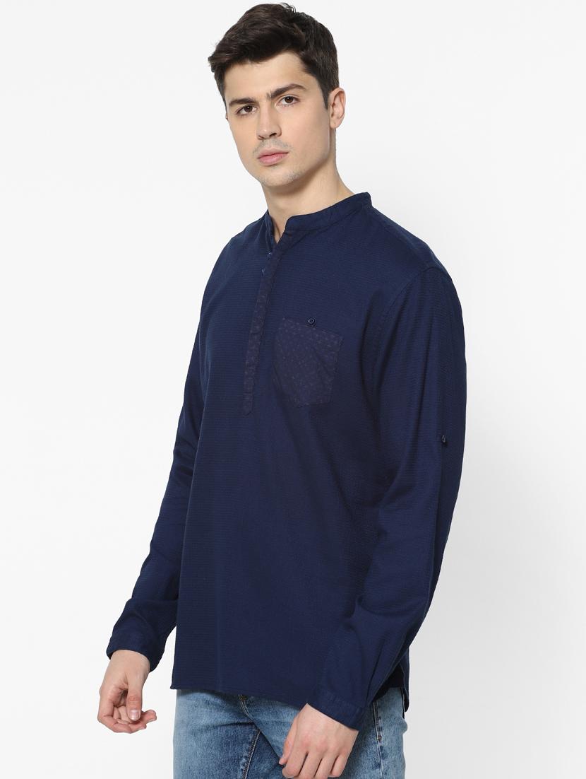 navy blue solid casual shirt - 17542571 - Zoom Image - 2