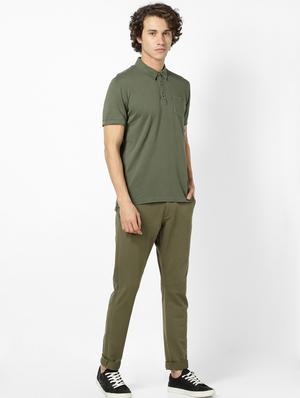 olive green solid collared t-shirt - 17542577 - Standard Image - 4