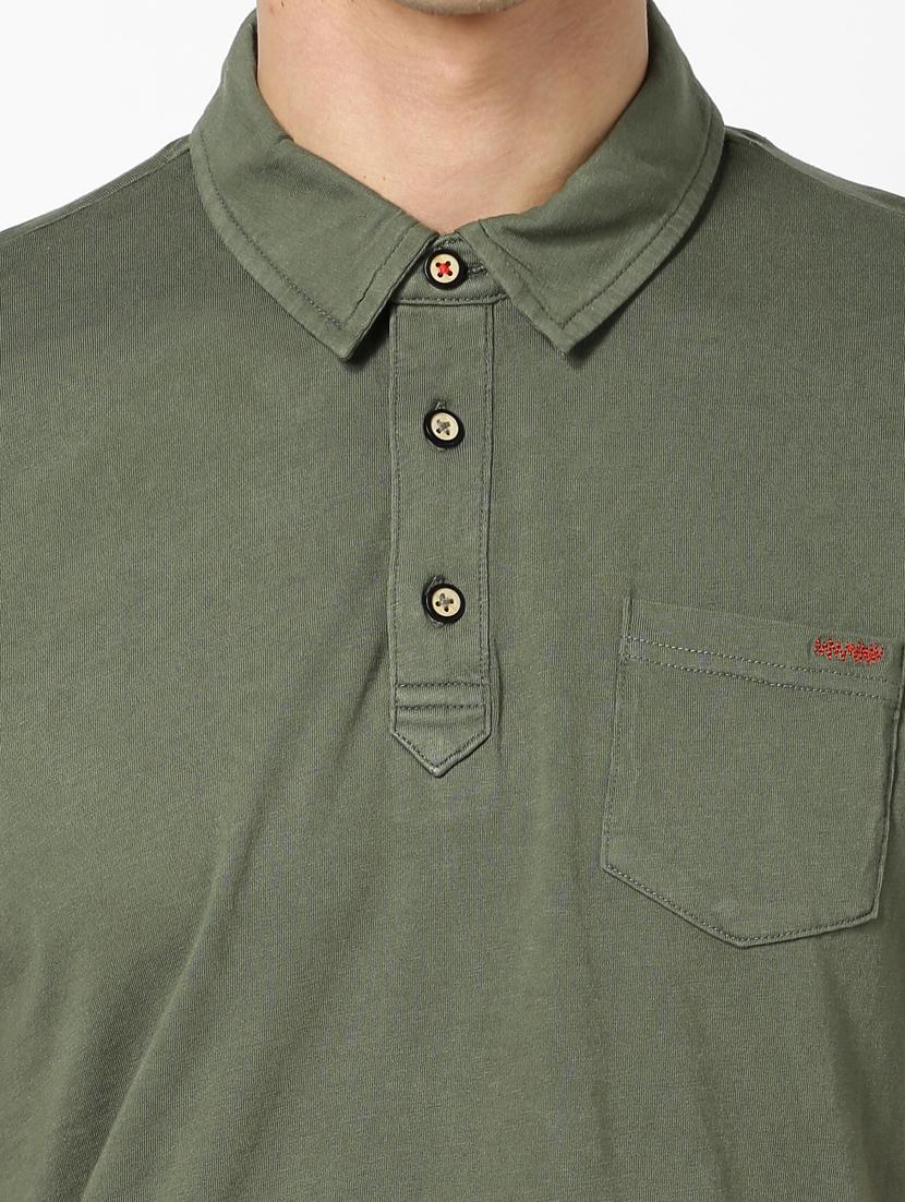olive green solid collared t-shirt - 17542577 - Zoom Image - 5