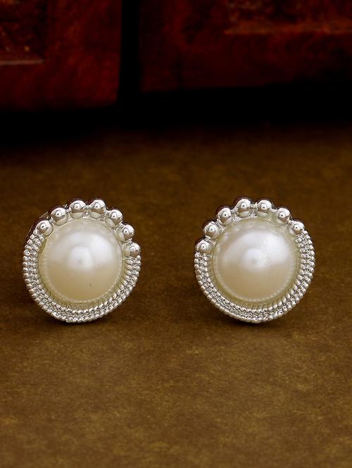 white metal studs earring - 17542753 - Standard Image - 1