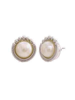 white metal studs earring - 17542753 - Standard Image - 3