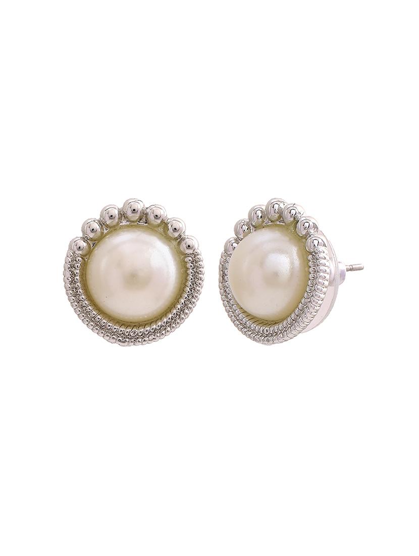 white metal studs earring - 17542753 - Zoom Image - 3