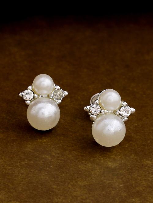 white metal studs earring - 17542769 - Standard Image - 1
