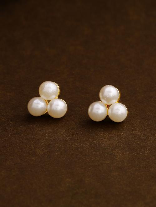 white metal studs earring - 17542820 - Standard Image - 1