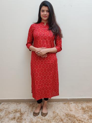 maroon printed cotton kurta - 17543337 - Very Small Image - 1