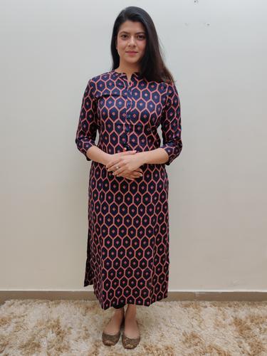 navy blue printed kurta - 17543340 - Standard Image - 1