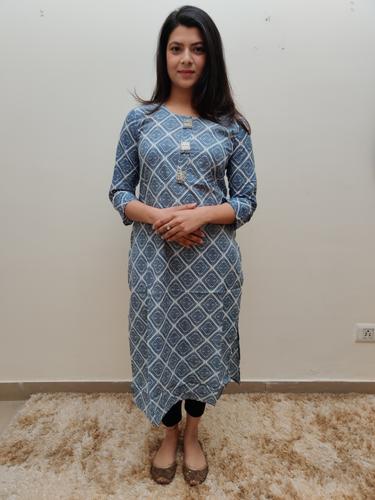 blue printed cotton kurta - 17543341 - Very Small Image - 1