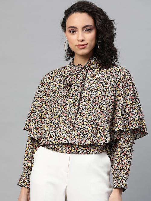 tie up neck cape sleeved top - 17543385 - Standard Image - 1