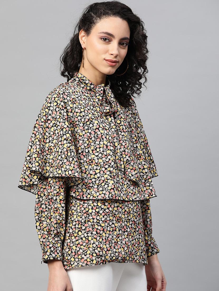 tie up neck cape sleeved top - 17543385 - Zoom Image - 2