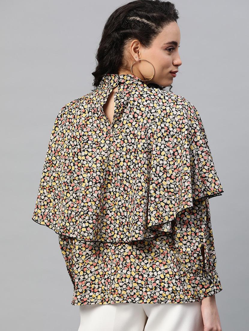 tie up neck cape sleeved top - 17543385 - Zoom Image - 3