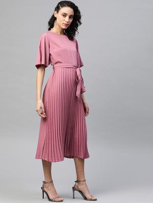 tie front pleated a-line dress - 17543396 - Standard Image - 2