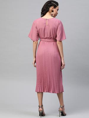 tie front pleated a-line dress - 17543396 - Standard Image - 3