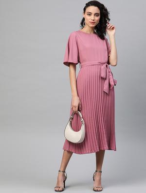 tie front pleated a-line dress - 17543396 - Standard Image - 4
