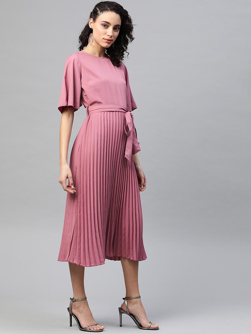 tie front pleated a-line dress - 17543396 - Zoom Image - 2