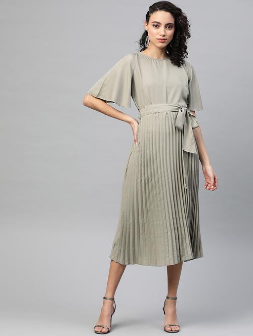 tie front pleated a-line dress - 17543397 - Standard Image - 1