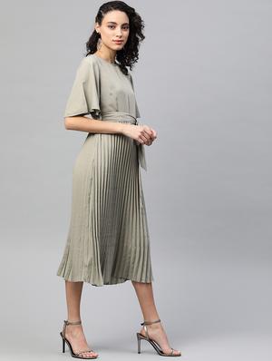 tie front pleated a-line dress - 17543397 - Standard Image - 2