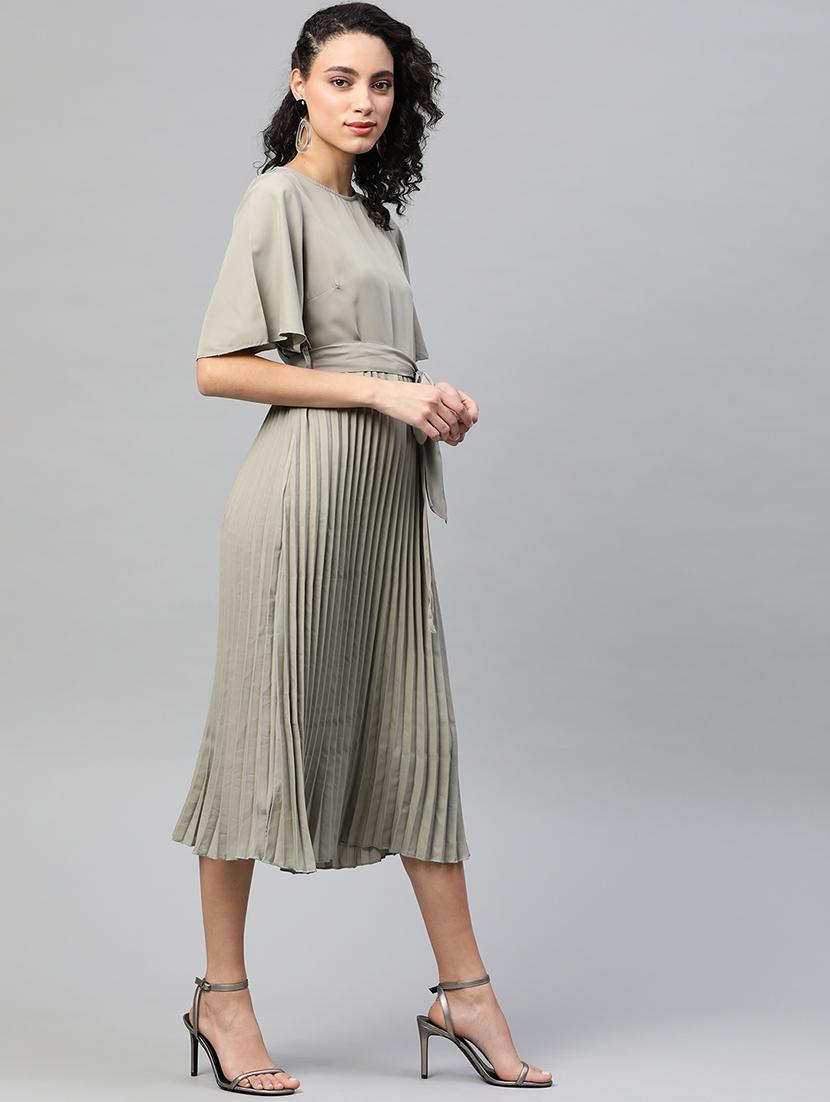 tie front pleated a-line dress - 17543397 - Zoom Image - 2