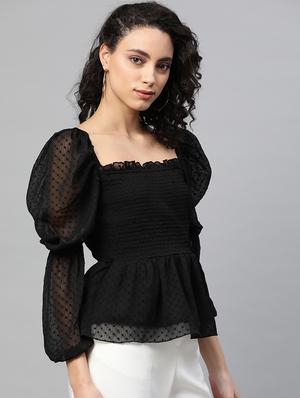 puff sleeved dobby top - 17543403 - Standard Image - 2