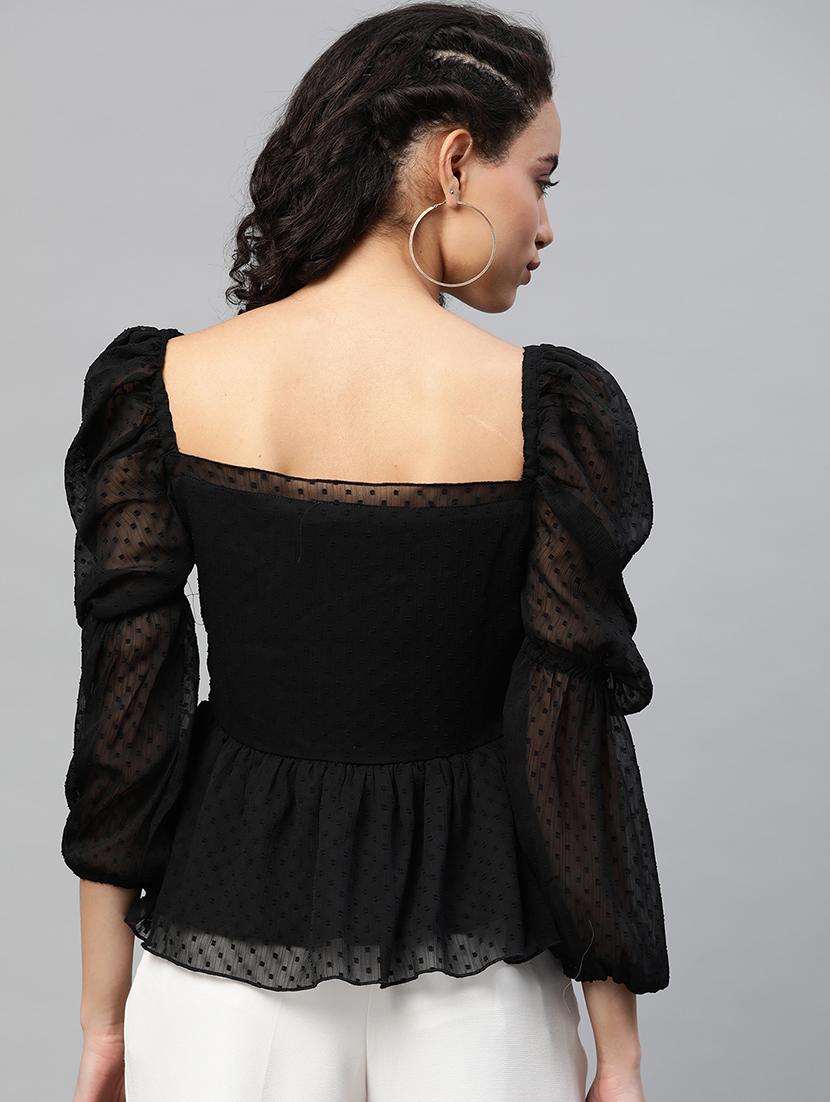 puff sleeved dobby top - 17543403 - Zoom Image - 3