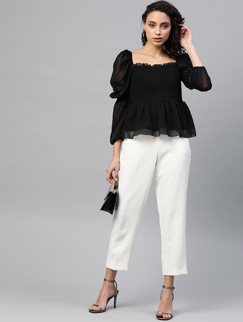 puff sleeved dobby top - 17543403 - Zoom Image - 4