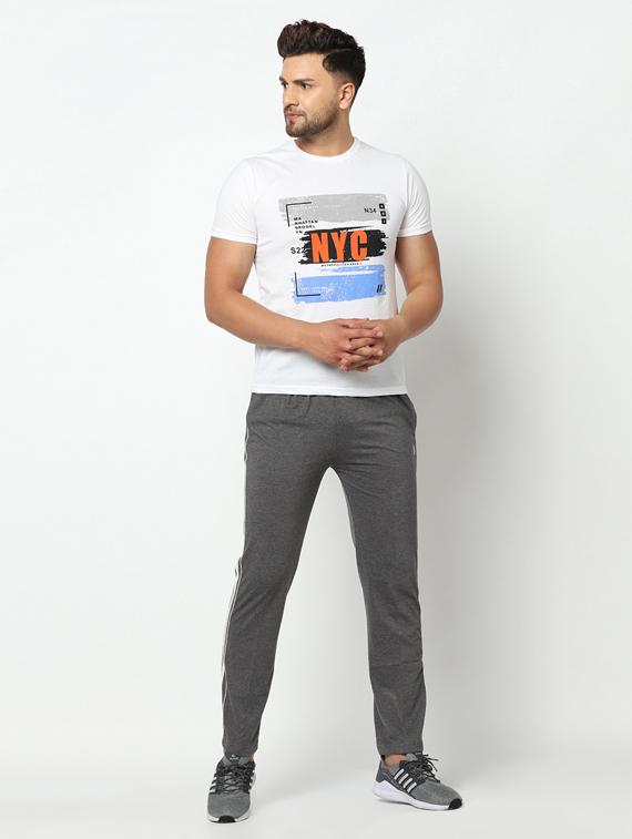 grey side taped full length track pant - 17543429 - Zoom Image - 4