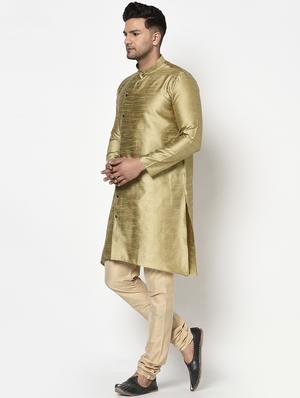 gold self design kurta pyjama ethnic wear set - 17543526 - Standard Image - 2