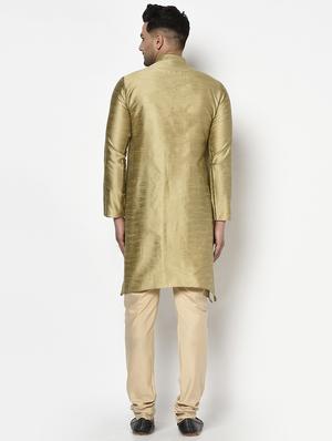 gold self design kurta pyjama ethnic wear set - 17543526 - Standard Image - 3