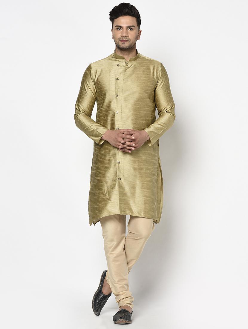gold self design kurta pyjama ethnic wear set - 17543526 - Zoom Image - 1