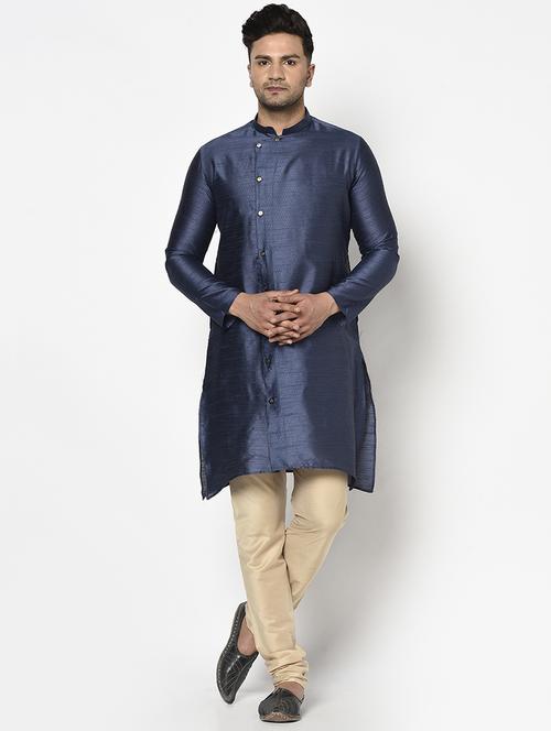 navy blue self design kurta pyjama ethnic wear set - 17543528 - Standard Image - 1