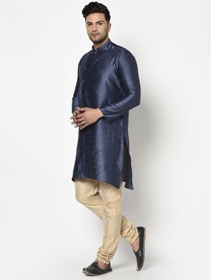 navy blue self design kurta pyjama ethnic wear set - 17543528 - Standard Image - 2