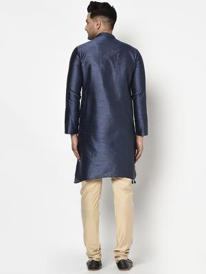 navy blue self design kurta pyjama ethnic wear set - 17543528 - Standard Image - 3