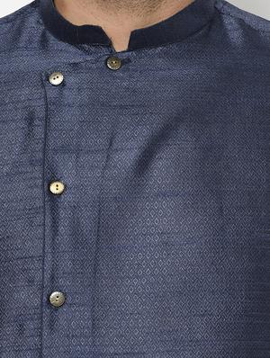 navy blue self design kurta pyjama ethnic wear set - 17543528 - Standard Image - 4