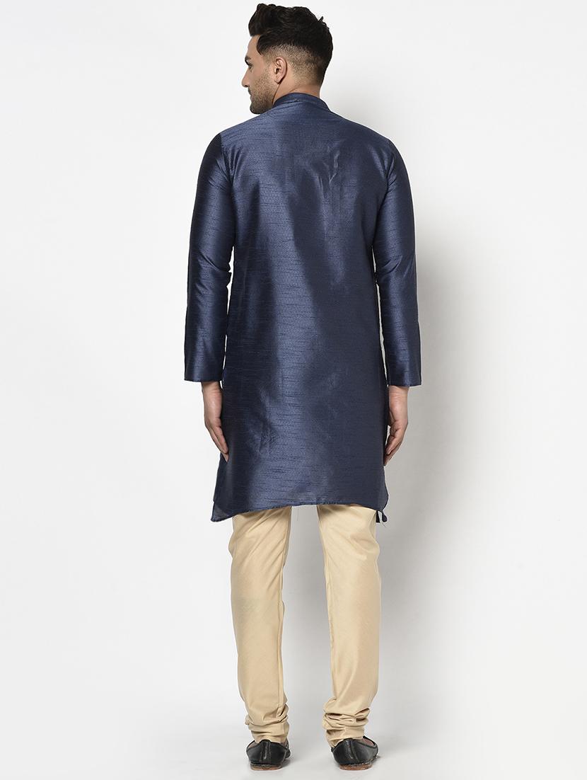 navy blue self design kurta pyjama ethnic wear set - 17543528 - Zoom Image - 3