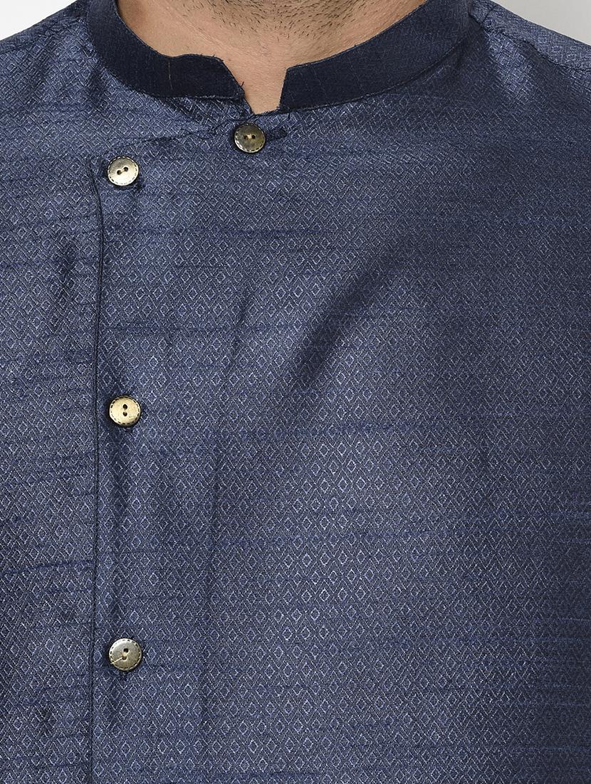 navy blue self design kurta pyjama ethnic wear set - 17543528 - Zoom Image - 4